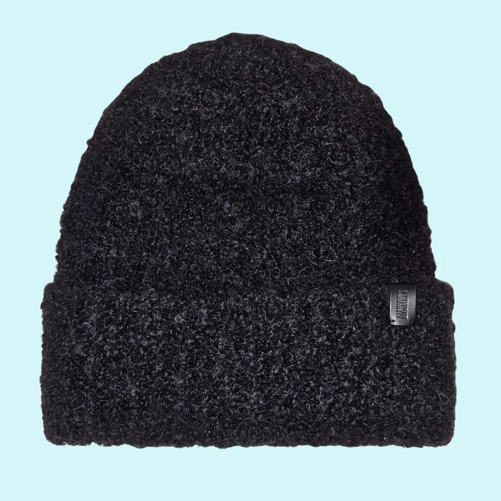 BUNDLE - 2 All Saints Hats Beanies Chalk & Black Teddy Bear Wool & Alpaca Blend